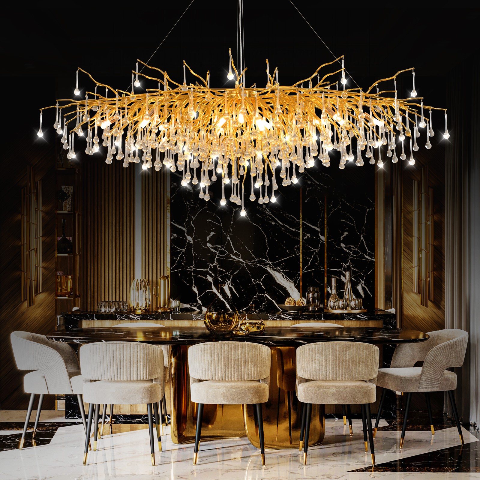 Crystal droplet chandelier
