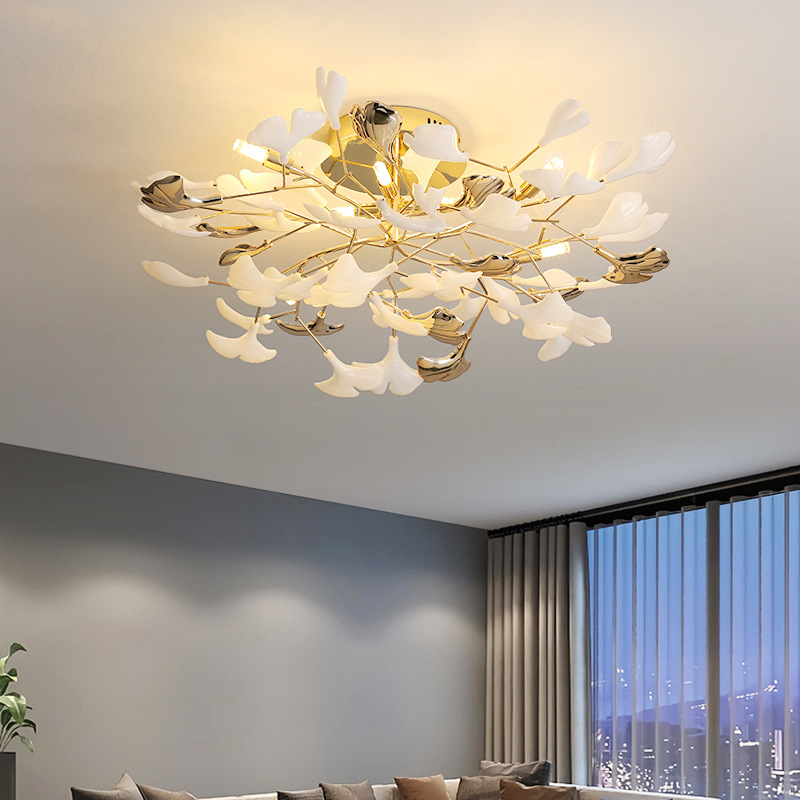 Ginkgo leaf ceramic ceiling light